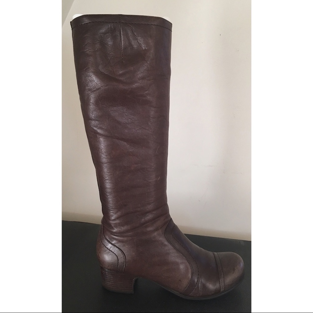 Brown leather boots.